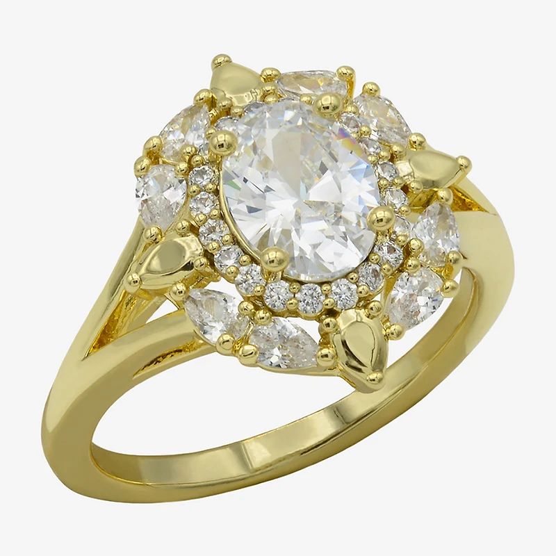 Sparkle Allure Womens Cubic Zirconia 14K Gold Over Brass Oval Cluster Cocktail Ring
