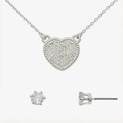 Sparkle Allure Womens Cubic Zirconia Pure Silver Over Brass Heart 2-pc. Jewelry Set