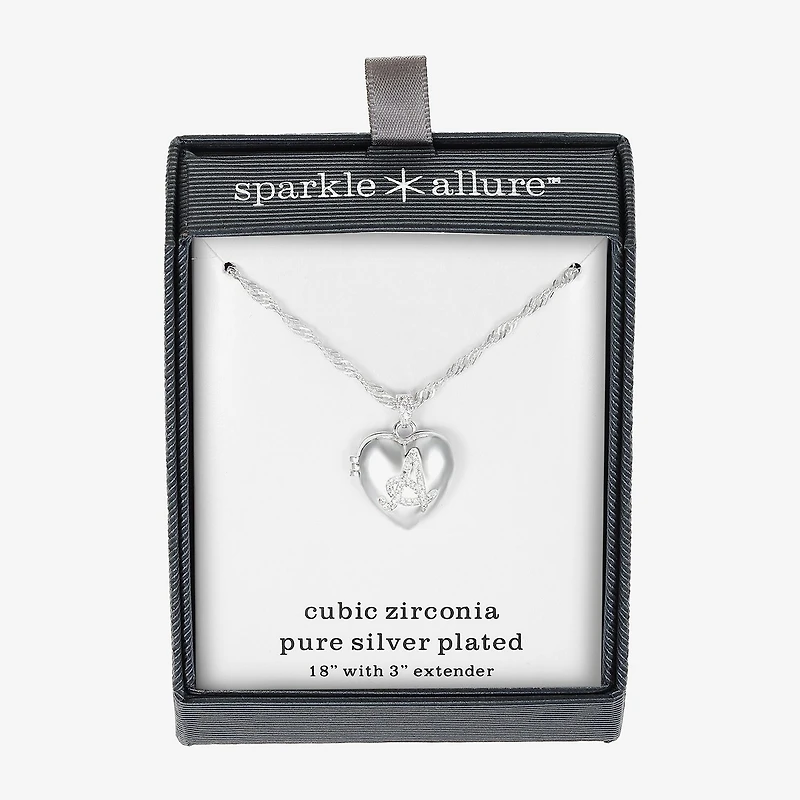 Sparkle Allure Initial Womens Cubic Zirconia Pure Silver Over Brass 18 Inch Locket Necklace