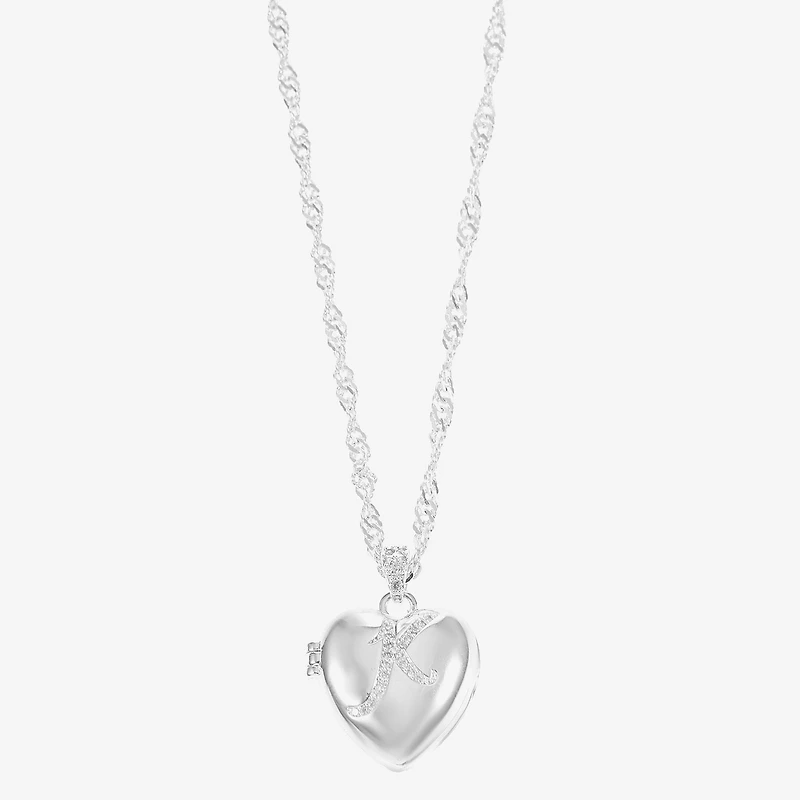 Sparkle Allure Initial Womens Cubic Zirconia Pure Silver Over Brass 18 Inch Locket Necklace