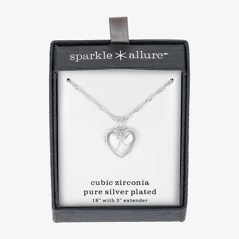 Sparkle Allure Initial Womens Cubic Zirconia Pure Silver Over Brass 18 Inch Locket Necklace