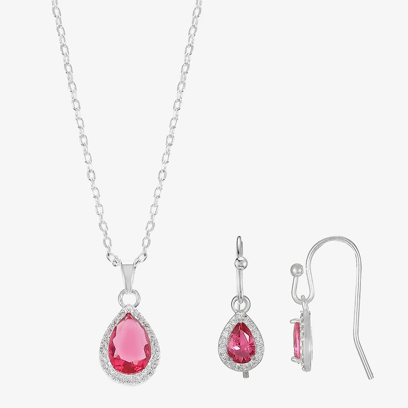 Sparkle Allure Womens Pink Crystal Pure Silver Over Brass Pear 3-pc. Jewelry Set