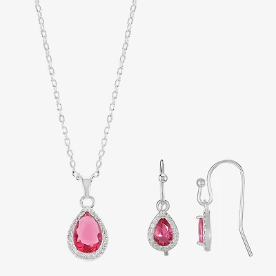 Sparkle Allure Womens Pink Crystal Pure Silver Over Brass Pear 3-pc. Jewelry Set