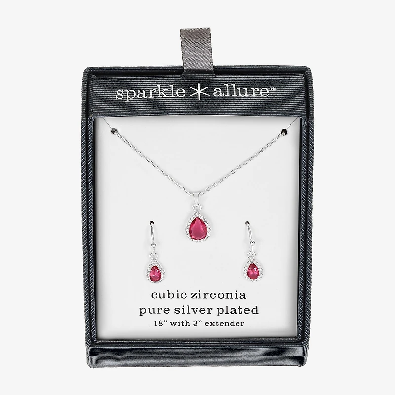 Sparkle Allure Womens Pink Crystal Pure Silver Over Brass Pear 3-pc. Jewelry Set