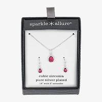 Sparkle Allure Womens Pink Crystal Pure Silver Over Brass Pear 3-pc. Jewelry Set