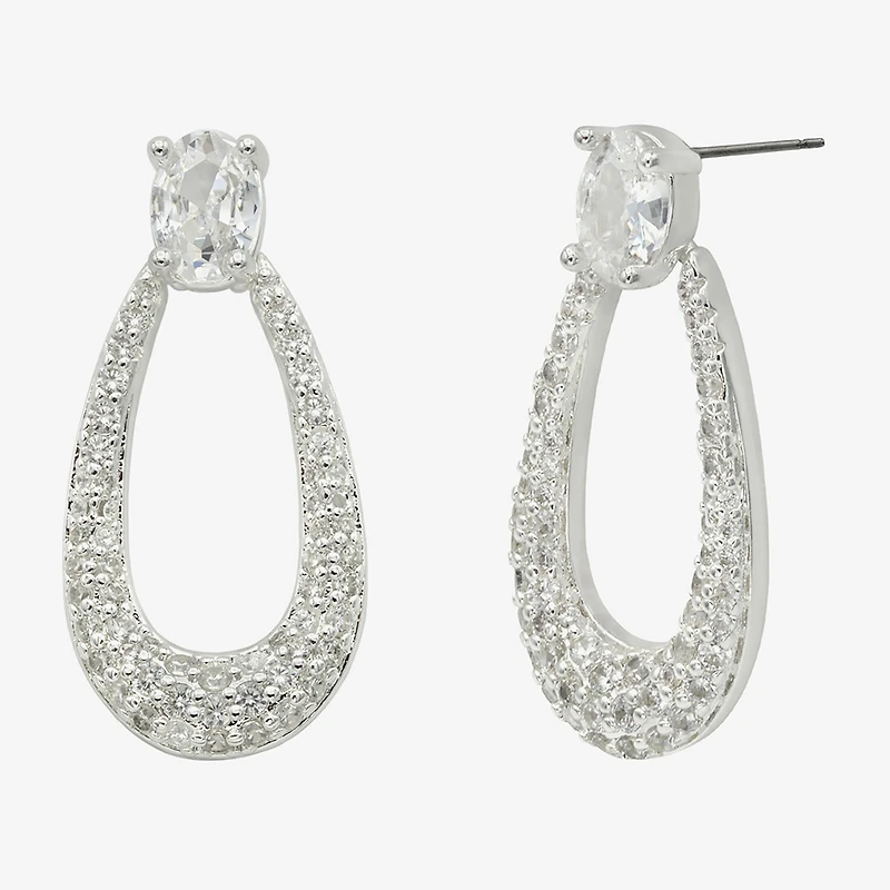 Sparkle Allure Womens Cubic Zirconia Pure Silver Over Brass Oval Drop Earrings