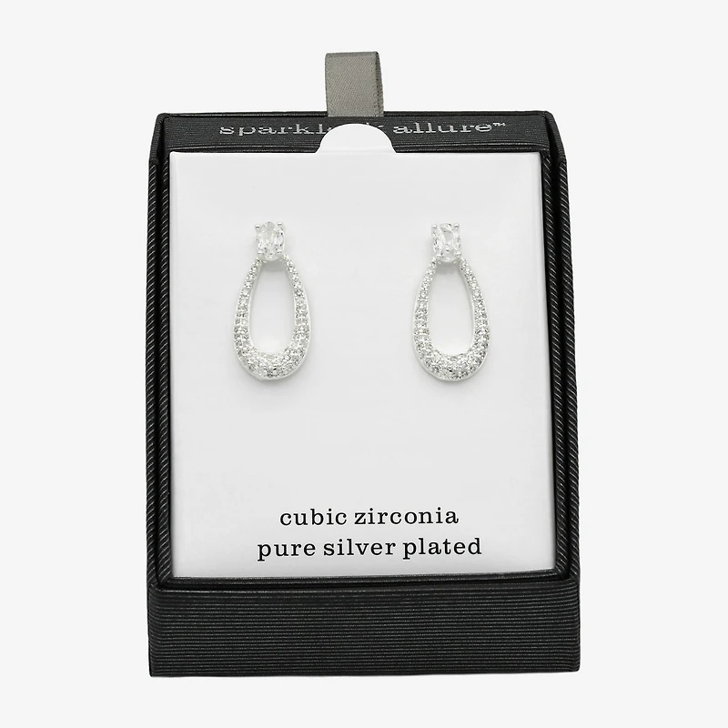 Sparkle Allure Womens Cubic Zirconia Pure Silver Over Brass Oval Drop Earrings