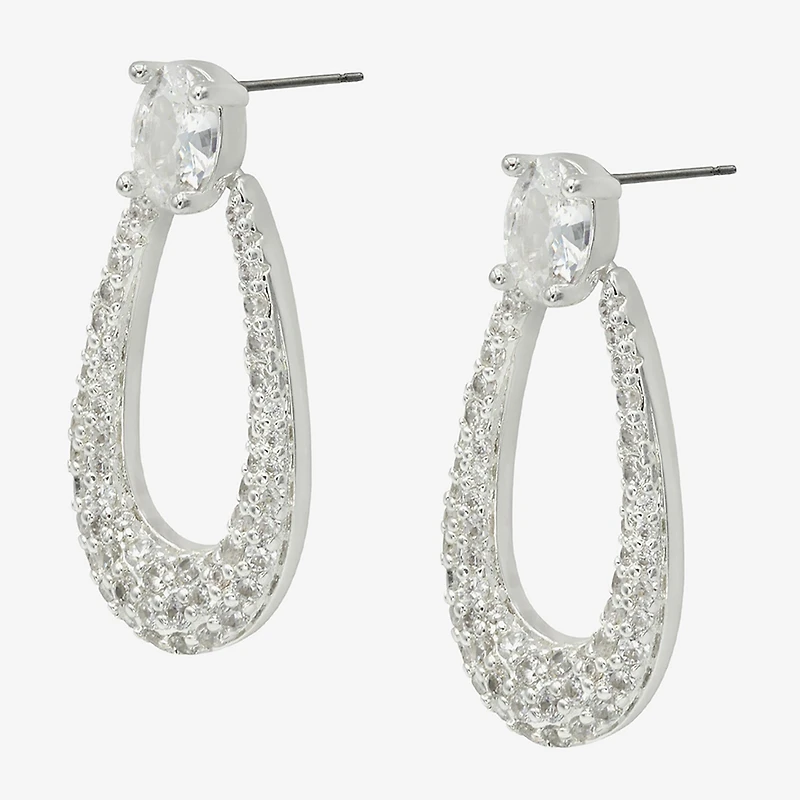 Sparkle Allure Womens Cubic Zirconia Pure Silver Over Brass Oval Drop Earrings