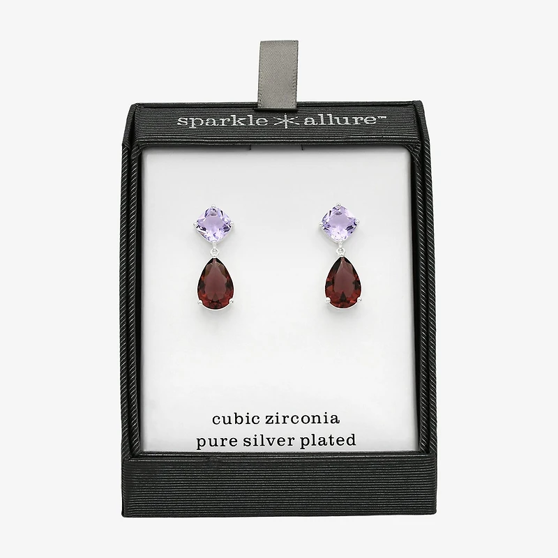 Sparkle Allure Womens Purple Crystal Pure Silver Over Brass Pear Round Drop Earrings