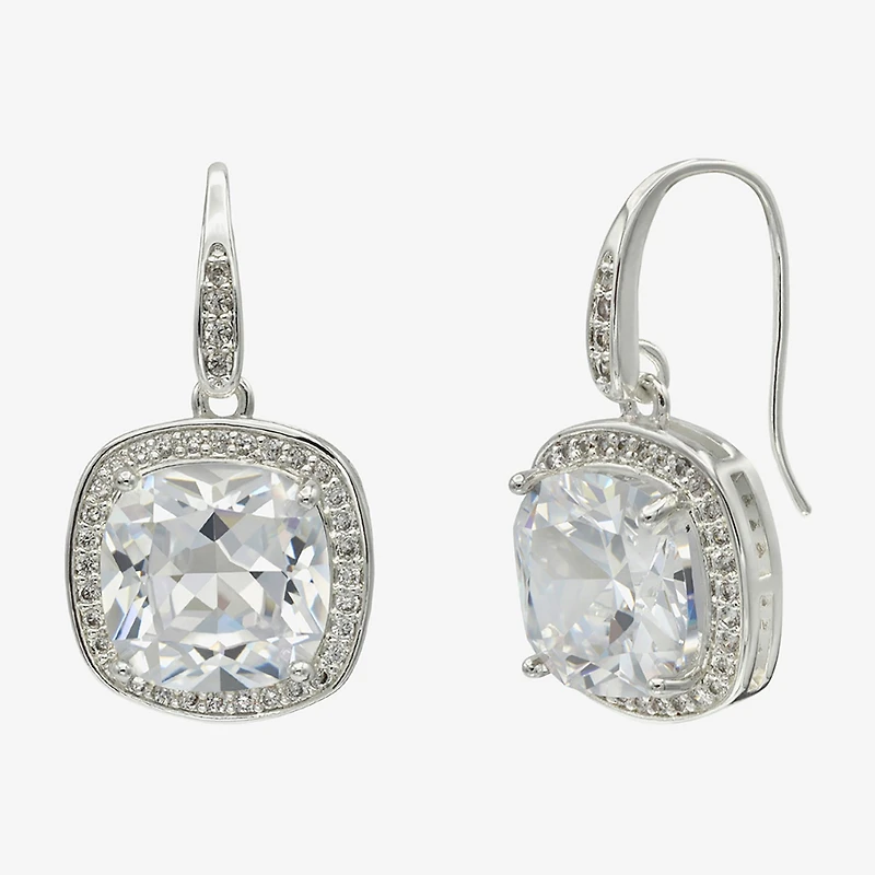 Sparkle Allure Womens Cubic Zirconia Pure Silver Over Brass Cushion Drop Earrings