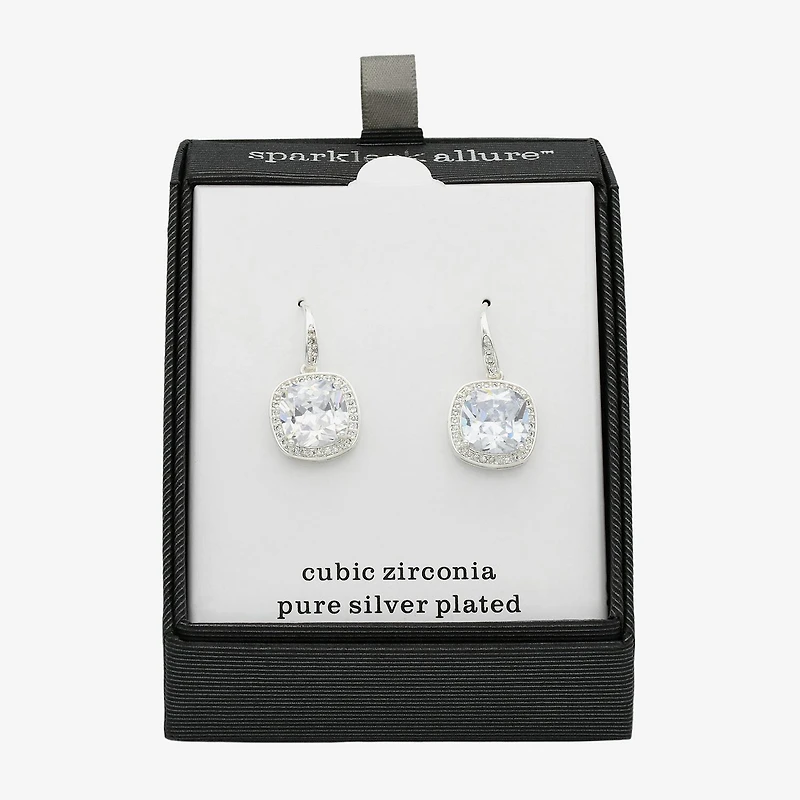 Sparkle Allure Womens Cubic Zirconia Pure Silver Over Brass Cushion Drop Earrings