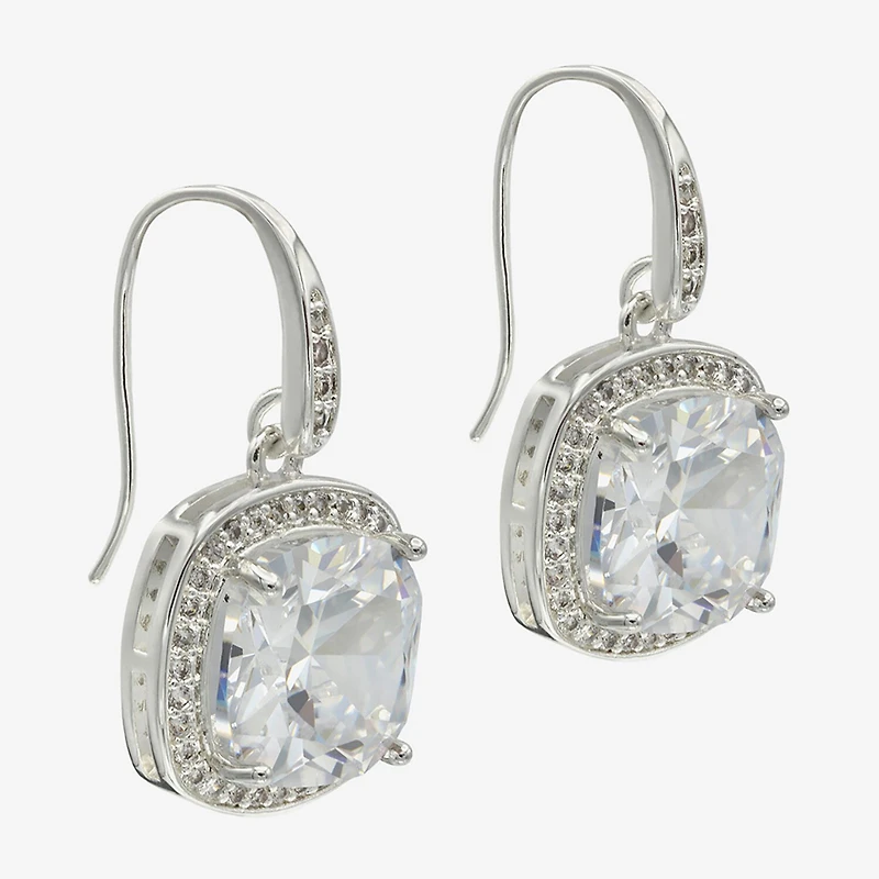 Sparkle Allure Womens Cubic Zirconia Pure Silver Over Brass Cushion Drop Earrings