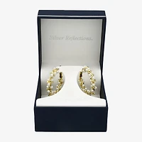 Silver Reflections Womens Cubic Zirconia Simulated Pearl 14K Gold Over Brass 35mm Hoop Earrings
