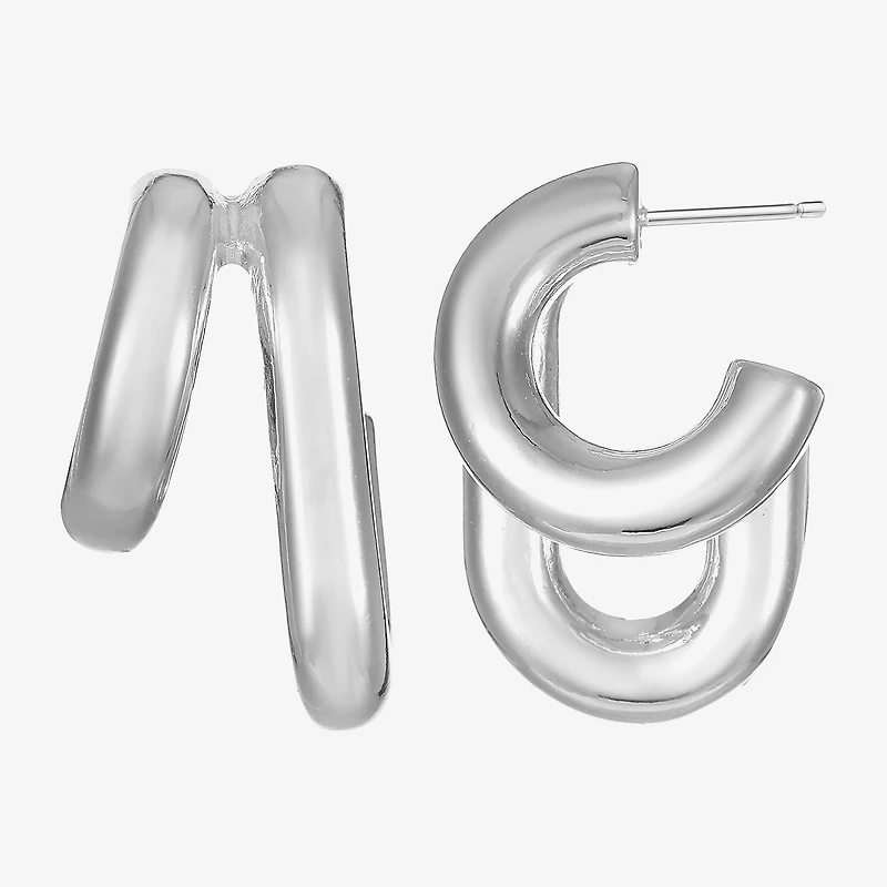 Silver Reflections Womens 25.2mm Hoop Earrings
