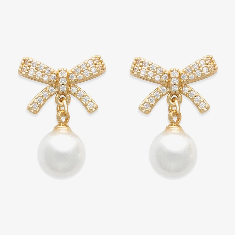 Mixit Womens White Simulated Pearl Bow Drop Earrings