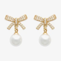 Mixit Womens White Simulated Pearl Bow Drop Earrings