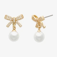 Mixit Womens White Simulated Pearl Bow Drop Earrings