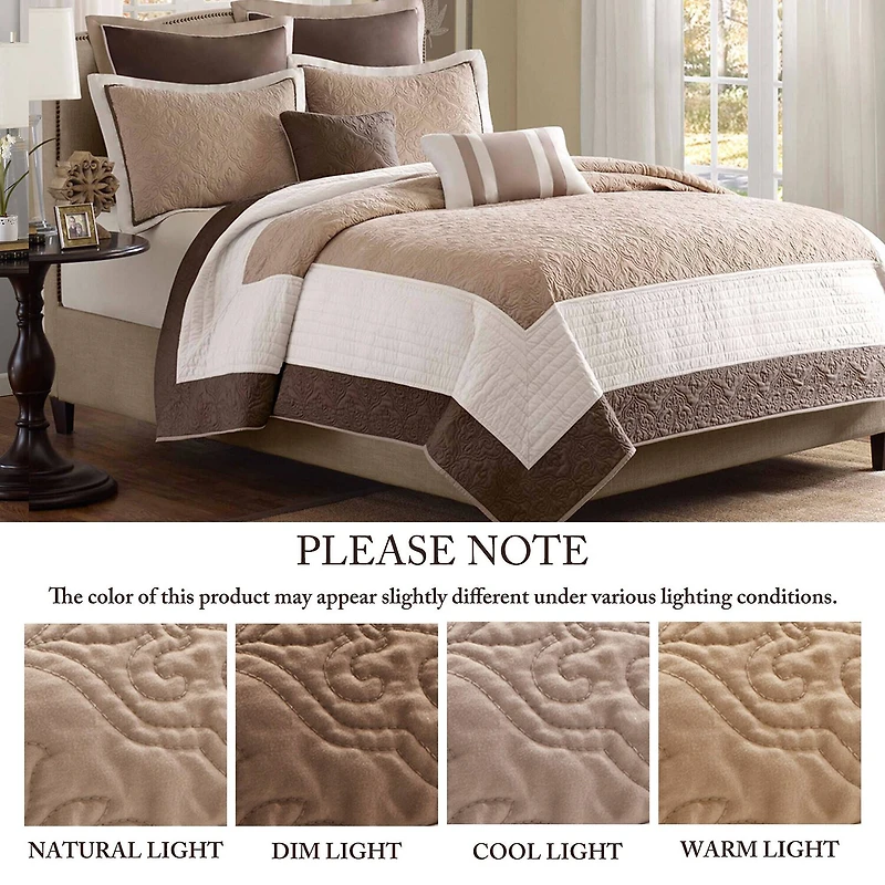 Madison Park Danville 7-Pc Quilt Set with Euro Shams and Throw Pillows