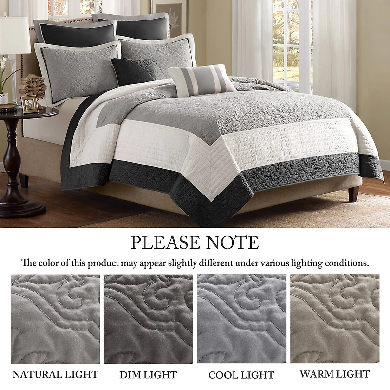 Madison Park Danville 7-Pc Quilt Set with Euro Shams and Throw Pillows