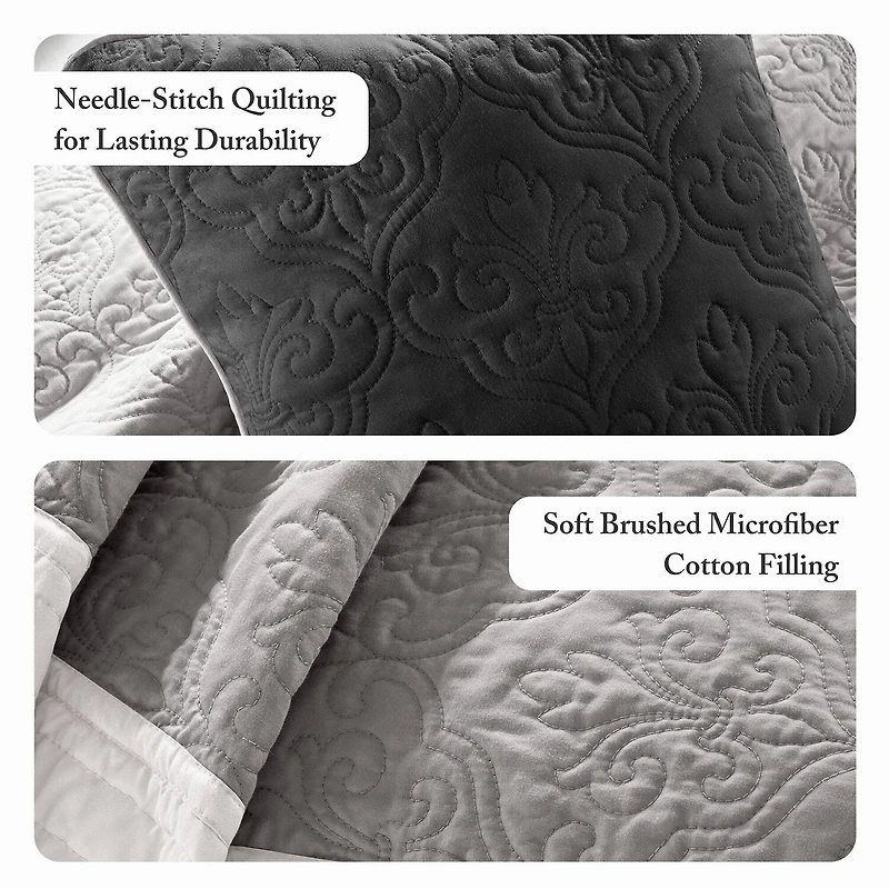Madison Park Danville 7-Pc Quilt Set with Euro Shams and Throw Pillows