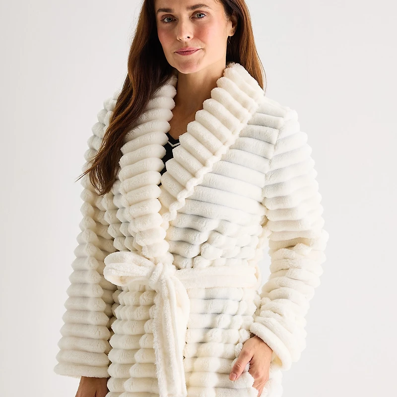 Liz Claiborne Womens Fleece Long Sleeve Long Length Robe