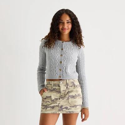 Arizona Juniors Womens Crew Neck Long Sleeve Cable Knit Pullover Sweater