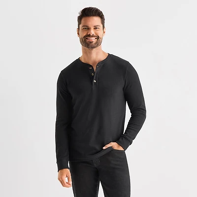 St. John's Bay Honeycomb Mens Henley Neck Long Sleeve Classic Fit Thermal Top