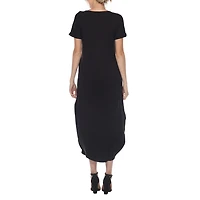White Mark Womens V Neck Short Sleeve Fitted Maxi Dress
