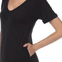 White Mark Womens V Neck Short Sleeve Fitted Maxi Dress