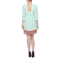 White Mark Womens V Neck 3/4 Sleeve Embroidered Peasant Dress