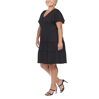 White Mark Womens Plus V Neck Short Sleeve Sundress