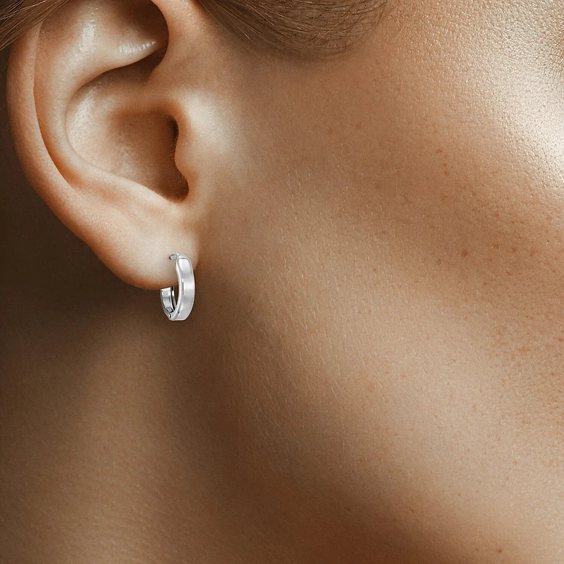 14K White Gold 12.35mm Hinged Square-Edge Hoop Earrings