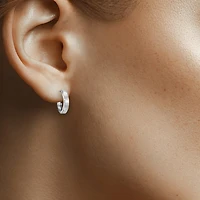 14K White Gold 12.35mm Hinged Square-Edge Hoop Earrings