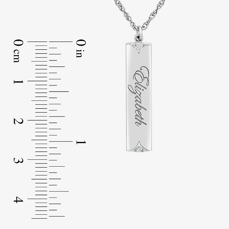 Personalized Name Womens Diamond Accent Natural White 10K Gold Bar 18 Inch Necklace