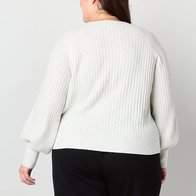 Liz Claiborne Plus Womens Crew Neck Long Sleeve Pullover Sweater