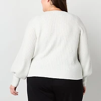 Liz Claiborne Plus Womens Crew Neck Long Sleeve Pullover Sweater