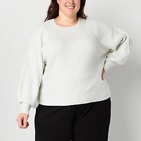 Liz Claiborne Plus Womens Crew Neck Long Sleeve Pullover Sweater