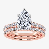(H-I / Si2-I1) Womens 1 1/2 CT. T.W. Lab Grown White Diamond 10K Gold Pear Side Stone Bridal Set