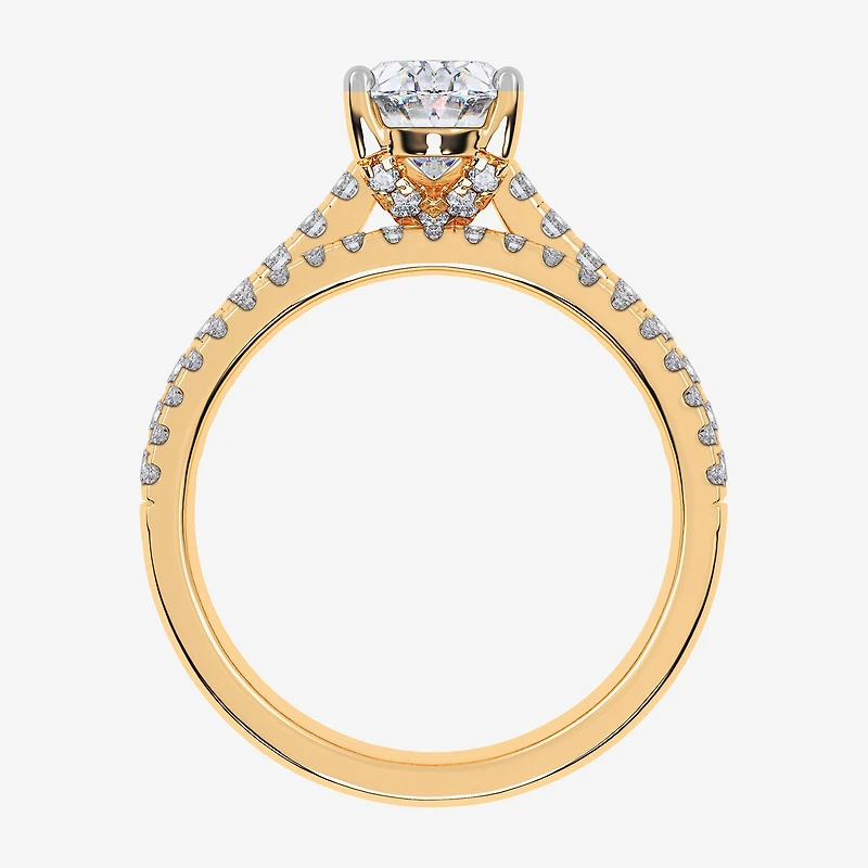 (H-I / Si2-I1) Womens 1 1/2 CT. T.W. Lab Grown White Diamond 10K or 14K Gold Oval Side Stone Bridal Set