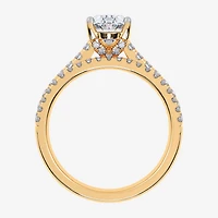 (H-I / Si2-I1) Womens 1 1/2 CT. T.W. Lab Grown White Diamond 10K or 14K Gold Oval Side Stone Bridal Set