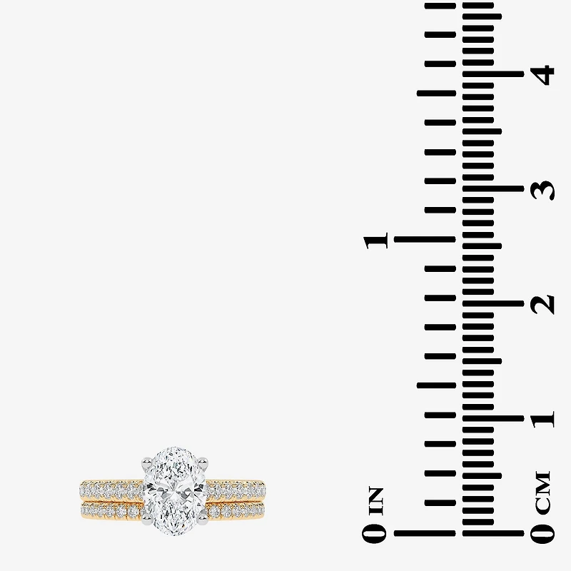 (H-I / Si2-I1) Womens 1 1/2 CT. T.W. Lab Grown White Diamond 10K or 14K Gold Oval Side Stone Bridal Set
