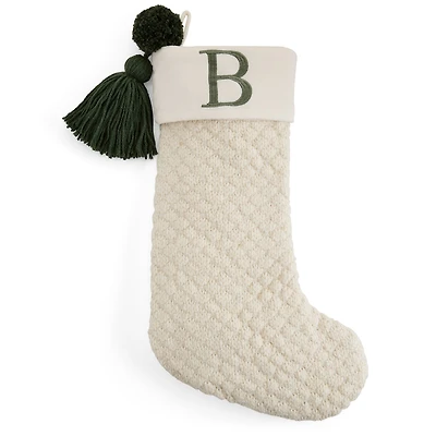 North Pole Trading Co. Ivory Knit Monogram Christmas Stocking