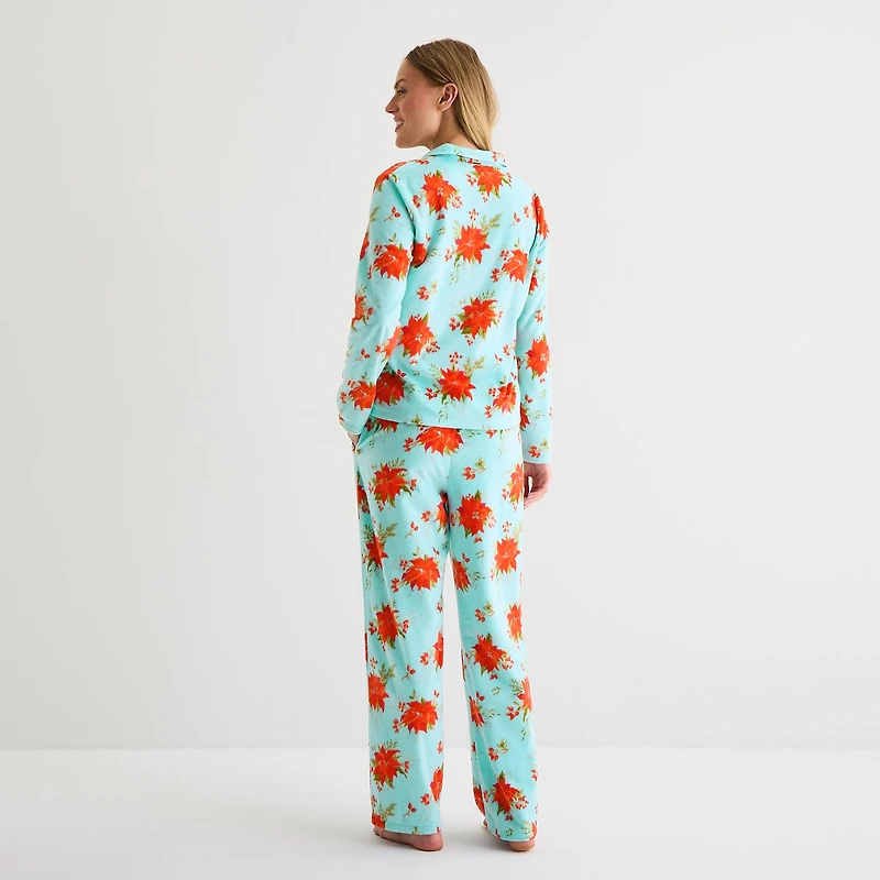 Adonna Womens Fleece Long Sleeve 2-pc. Pajama Set