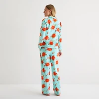 Adonna Womens Fleece Long Sleeve 2-pc. Pajama Set