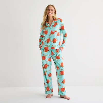 Adonna Womens Fleece Long Sleeve 2-pc. Pajama Set