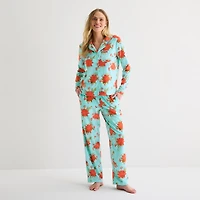 Adonna Womens Fleece Long Sleeve 2-pc. Pajama Set