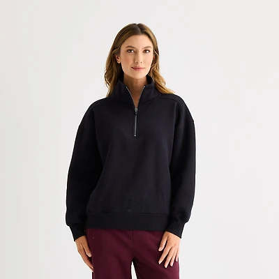 Xersion Womens Mock Neck Long Sleeve Active Petite Quarter-Zip Pullover