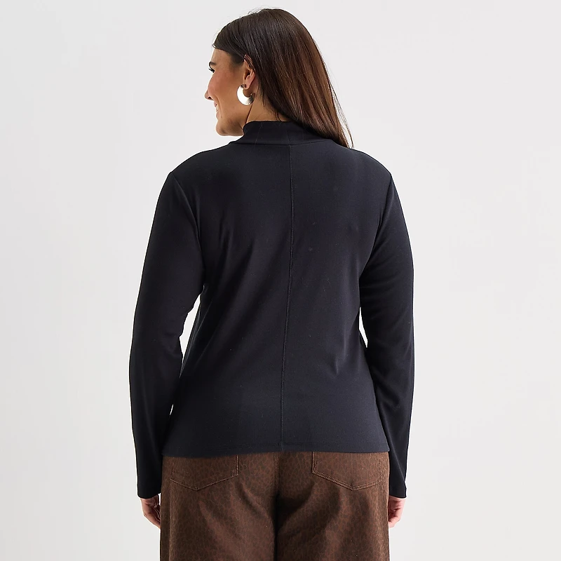a.n.a Womens Plus Mock Neck Long Sleeve T-Shirt