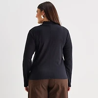a.n.a Womens Plus Mock Neck Long Sleeve T-Shirt