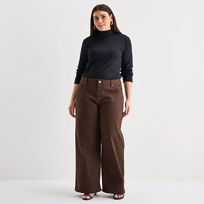 a.n.a Womens Plus Mock Neck Long Sleeve T-Shirt